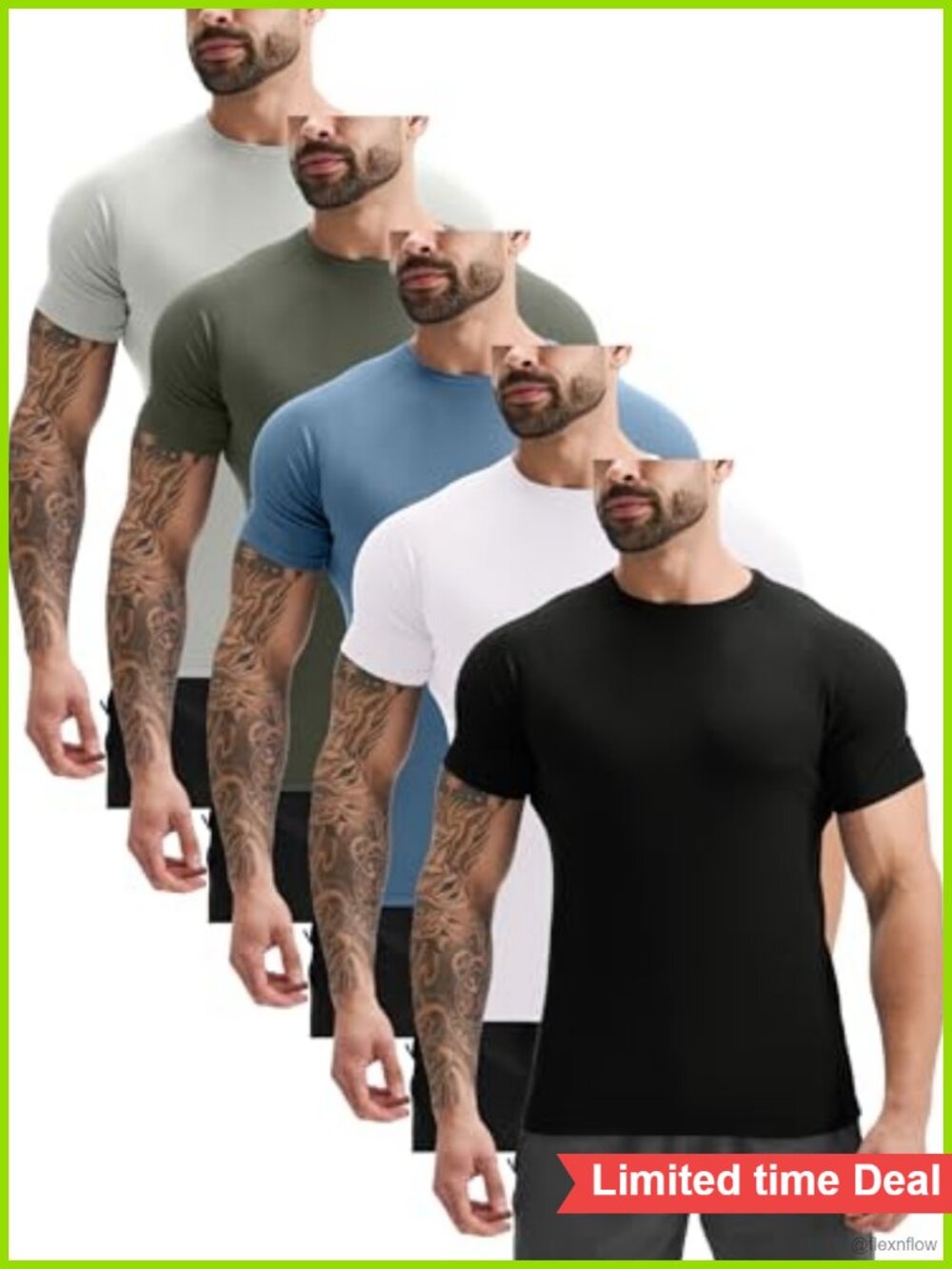 Men's 5 Pack Workout Gym Muscle Fitness T-Shirts Quick Dry Polyester Spandex